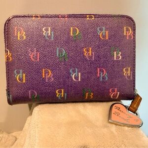 Vintage Retired Dooney & Bourke Purple Wallet Rainbow Zipper Pink Heart Y2K